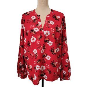 a new day Red Floral Split-Neck Blouse